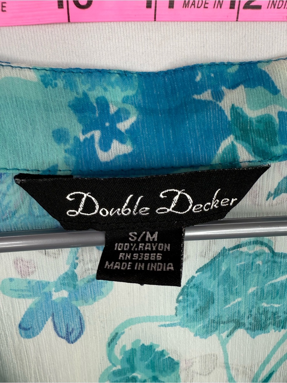 Double Decker coverup mini dress. Ranch Teal Floral V-Neck Sheer beaded - Picture 7 of 9